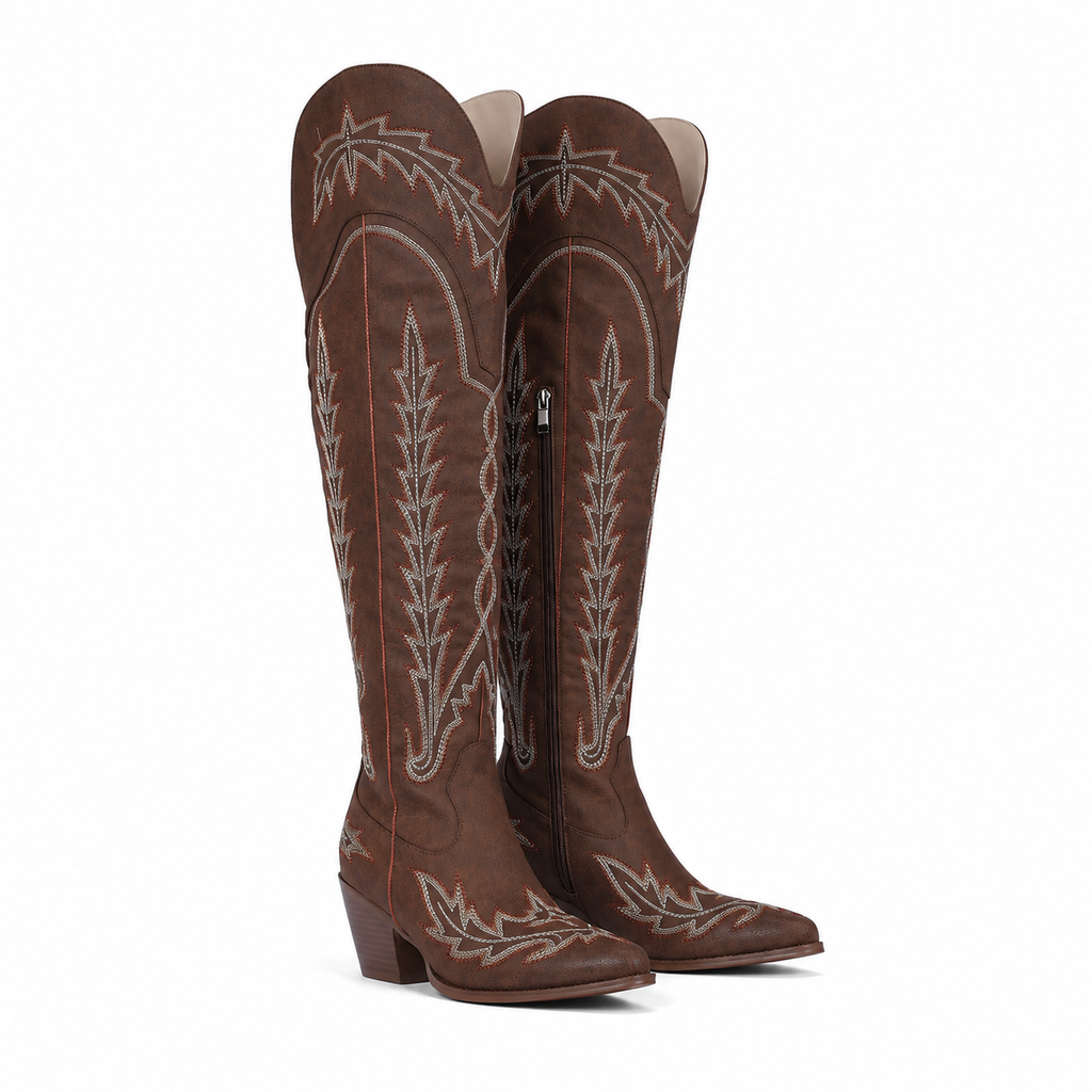 Rich Brown Todi Leather Block-Heel Boots