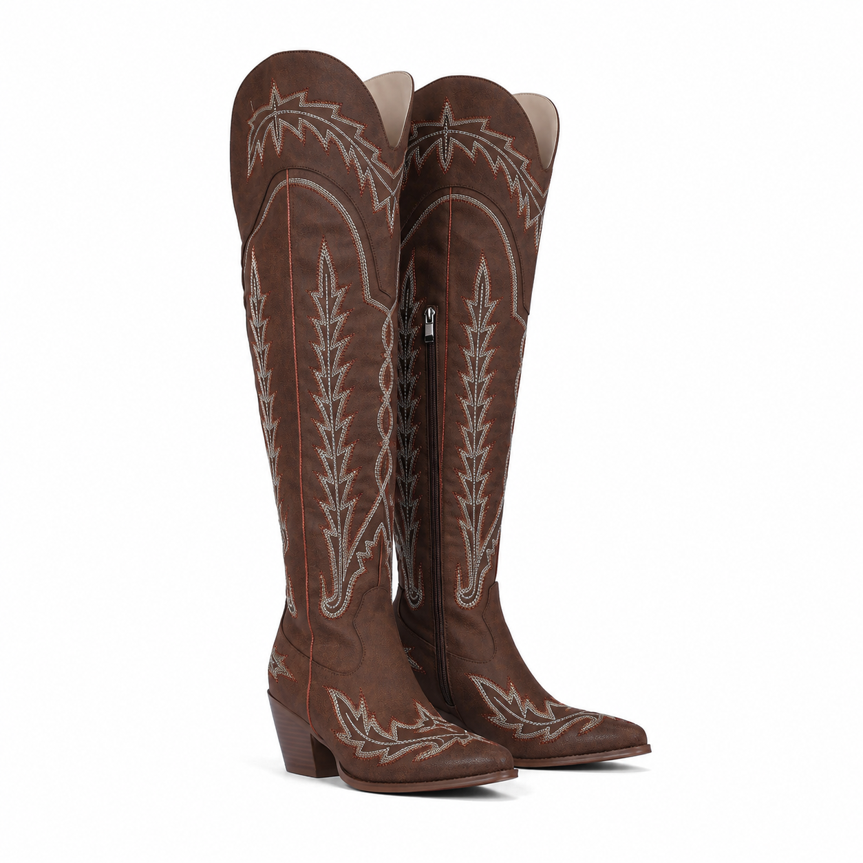 Rich Brown Todi Leather Block-Heel Boots