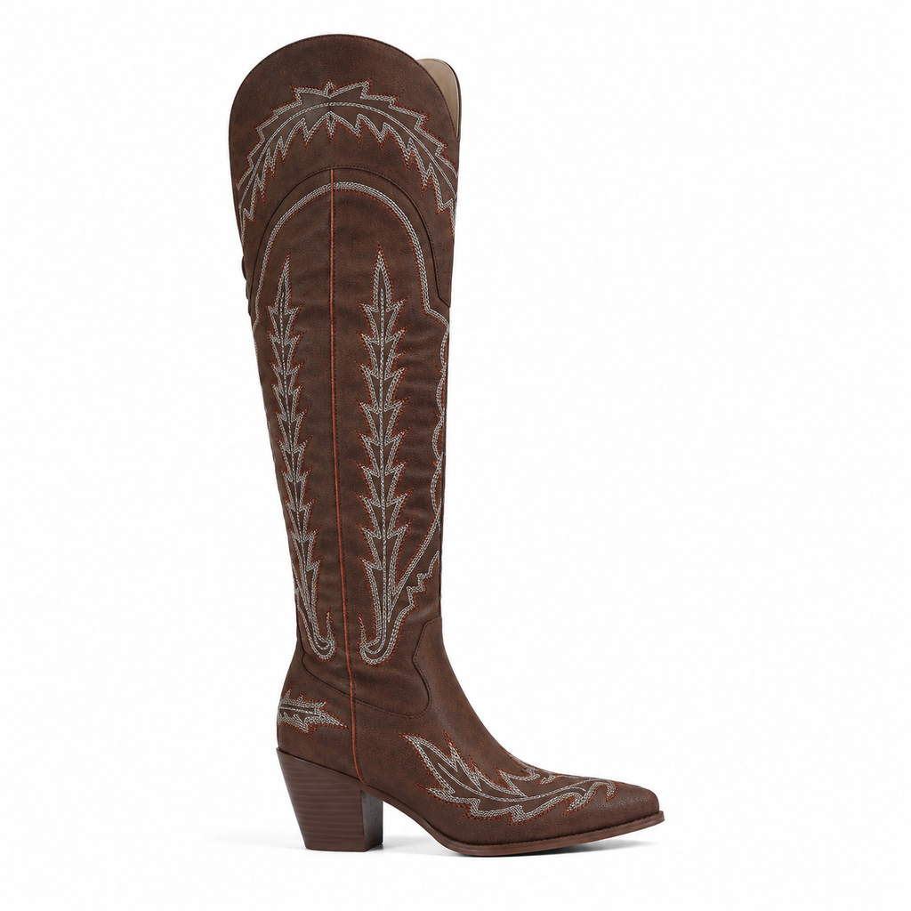 Rich Brown Todi Leather Block-Heel Boots side view