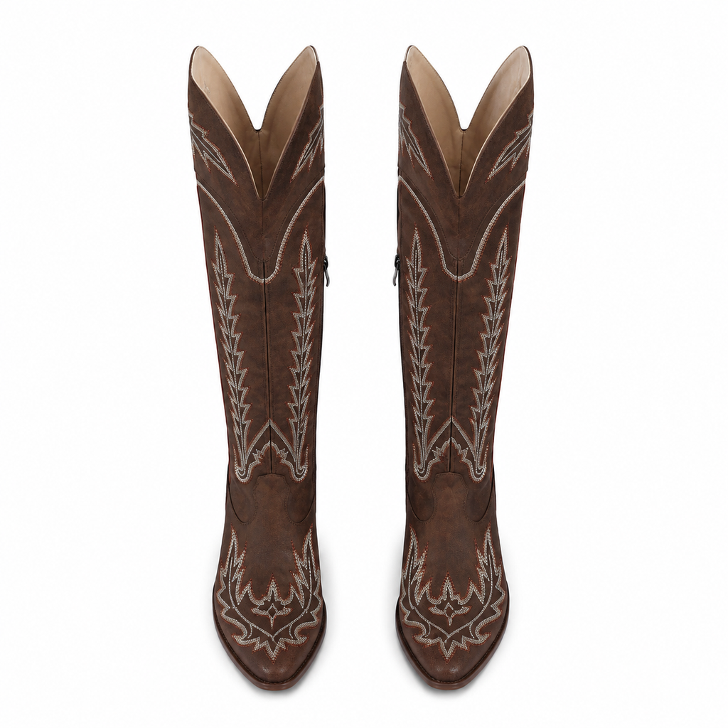 Rich Brown Todi Leather Block-Heel Boots top view