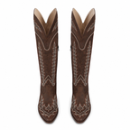 Rich Brown Todi Leather Block-Heel Boots top view