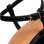 Deep Black Antonia Microfiber Ankle-Strap Sandals close-up detail