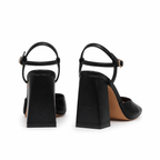 Deep Black Antonia Microfiber Ankle-Strap Sandals heel detail