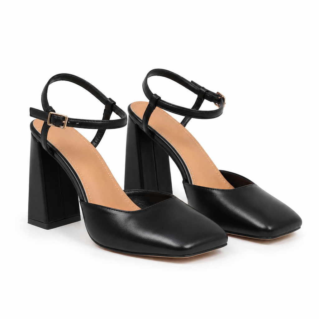 Deep Black Antonia Microfiber Ankle-Strap Sandals