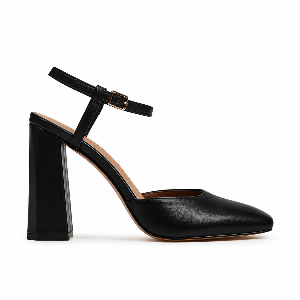 Deep Black Antonia Microfiber Ankle-Strap Sandals side view
