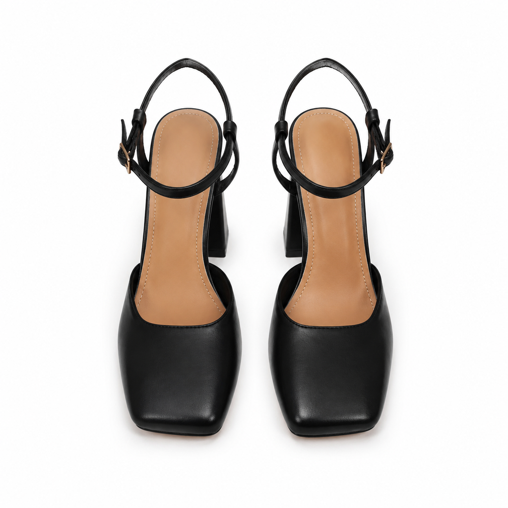 Deep Black Antonia Microfiber Ankle-Strap Sandals top view