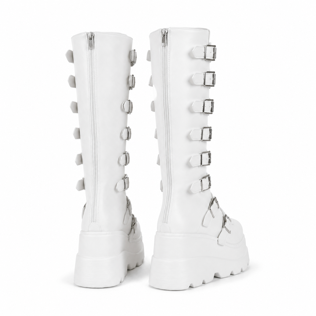 Cream Ivory Volterra Leather Platform Boots heel detail