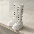 Cream Ivory Volterra Leather Platform Boots styled scene