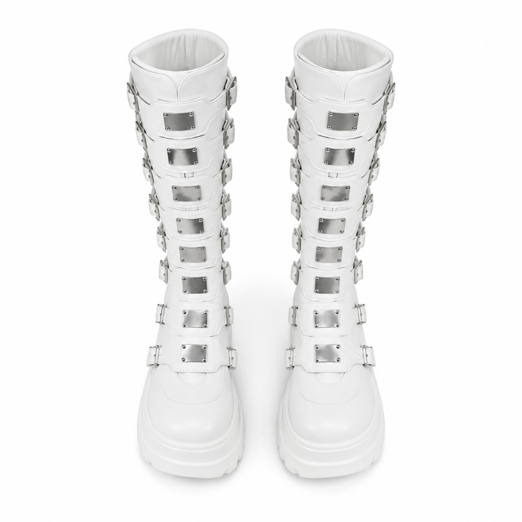 Cream Ivory Volterra Leather Platform Boots top view
