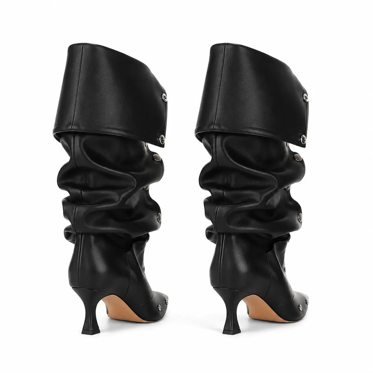 Deep Black Moneglia Thin-Heel Boots heel detail