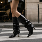 Deep Black Moneglia Thin-Heel Boots on-foot view