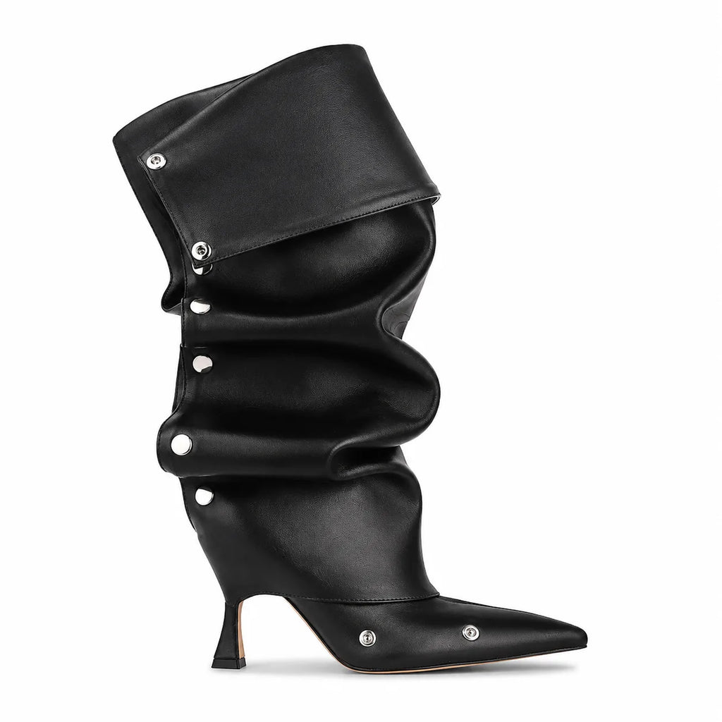 Deep Black Moneglia Thin-Heel Boots side view