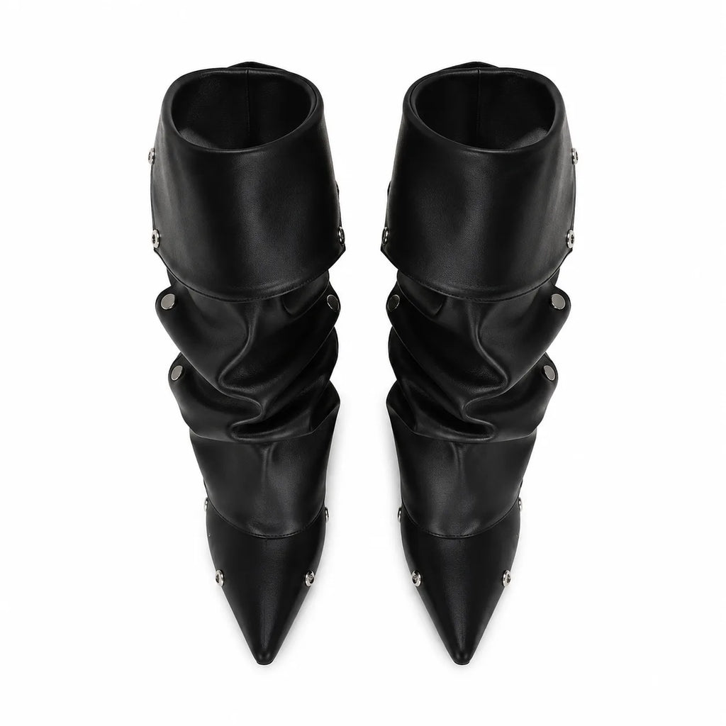 Deep Black Moneglia Thin-Heel Boots top view