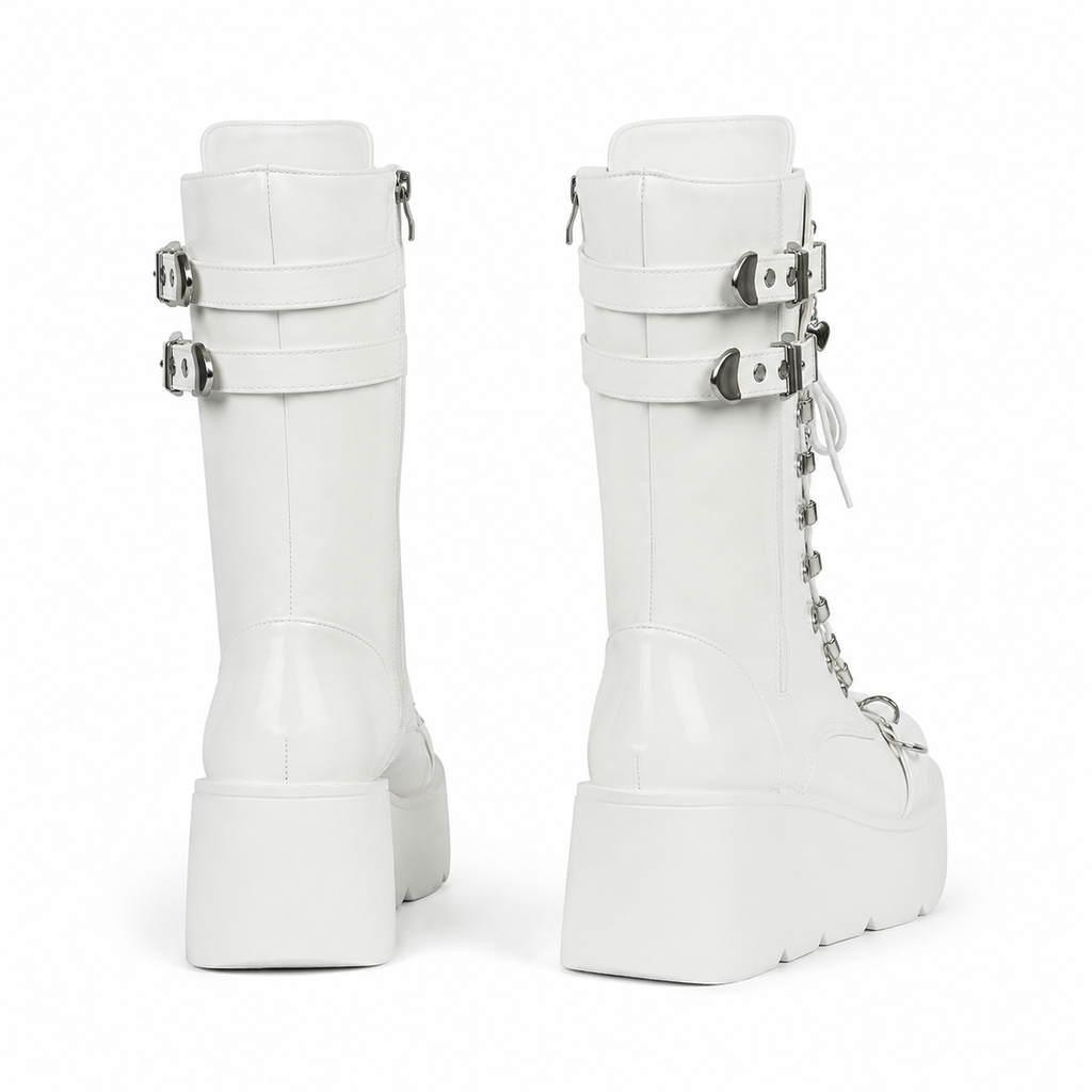Cream Ivory Cortona Leather Wedge Boots heel detail
