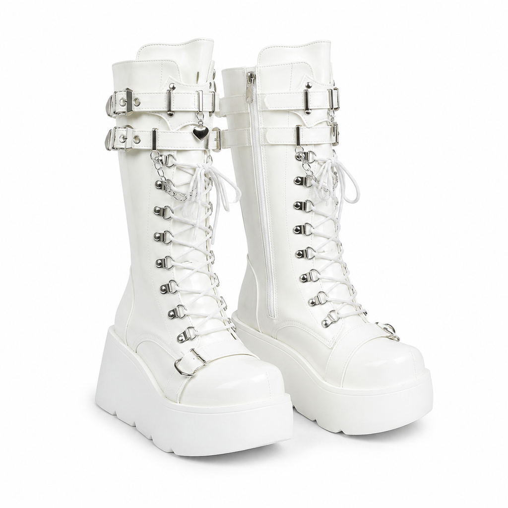 Cream Ivory Cortona Leather Wedge Boots