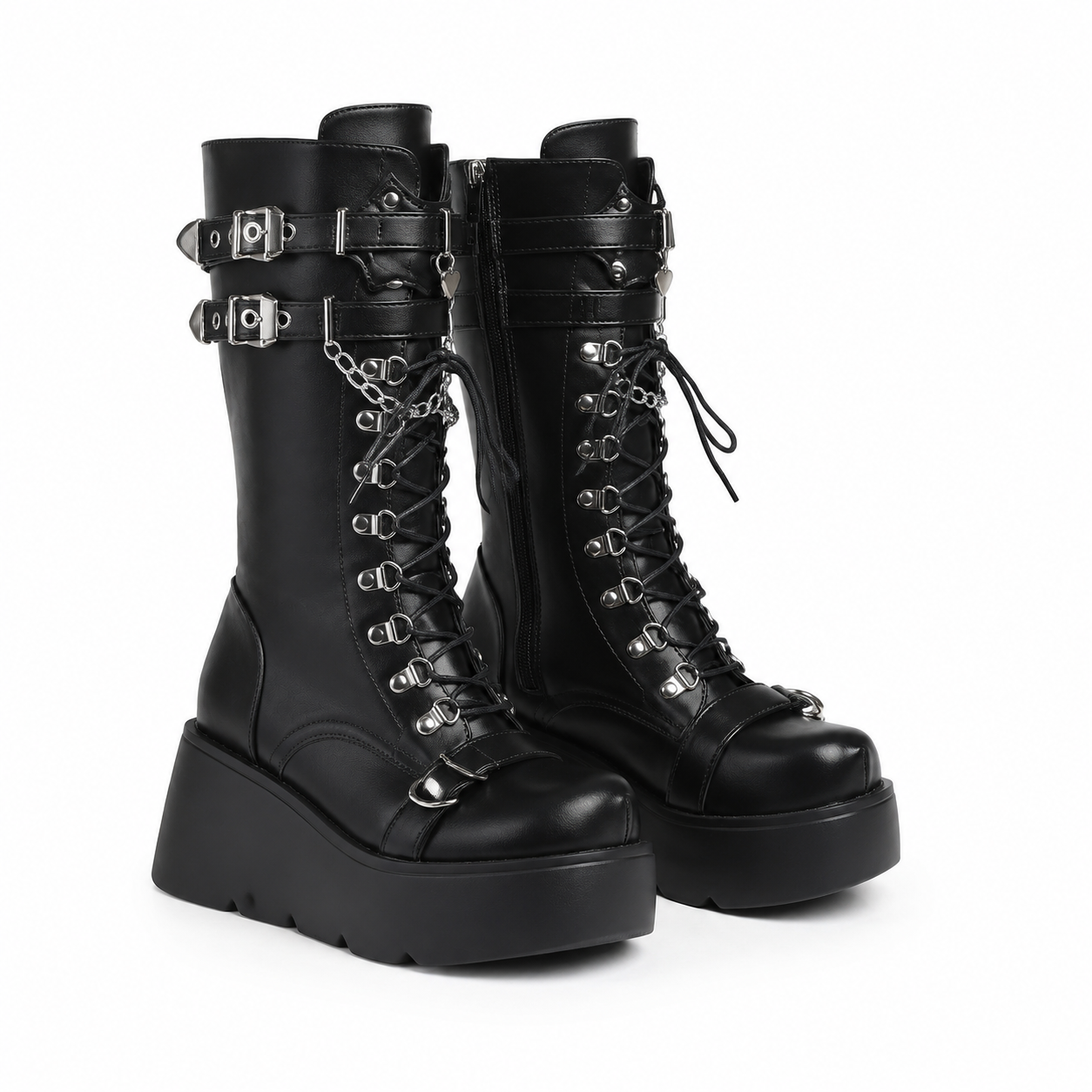 Deep Black Cortona Leather Wedge Boots