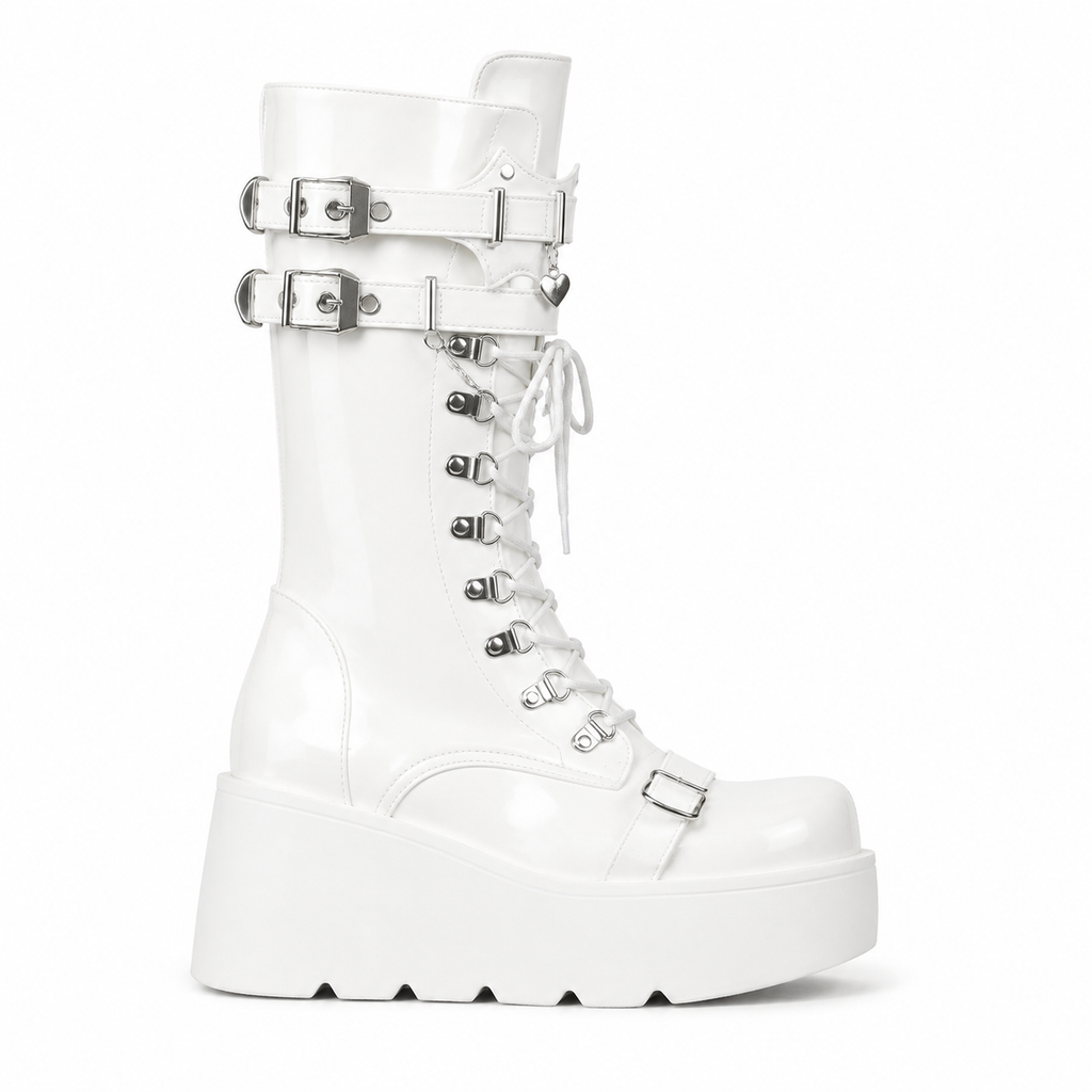 Cream Ivory Cortona Leather Wedge Boots side view
