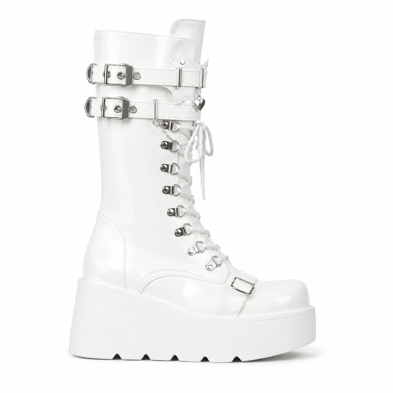 Cream Ivory Cortona Leather Wedge Boots side view