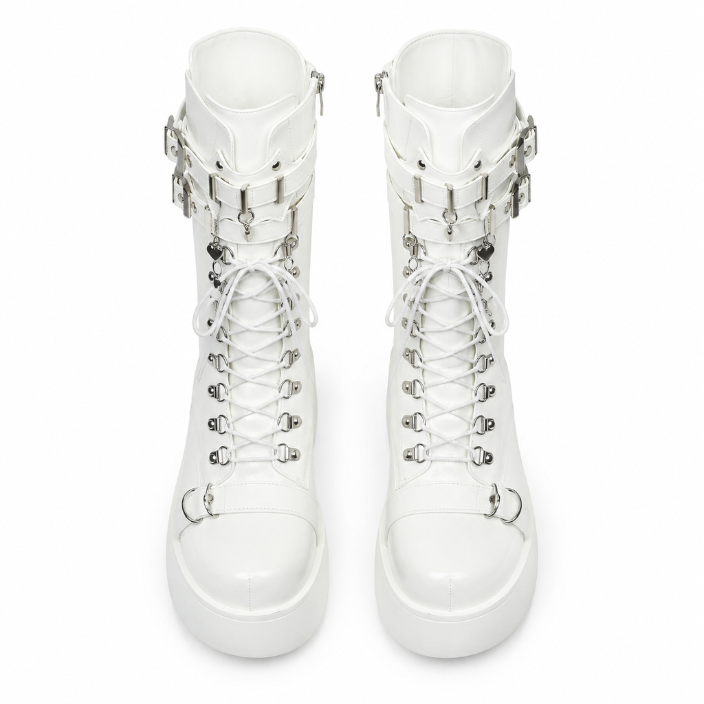 Cream Ivory Cortona Leather Wedge Boots top view