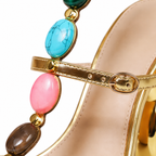 Warm Gold Flavia Microfiber Multi-Strap Sandals close-up detail