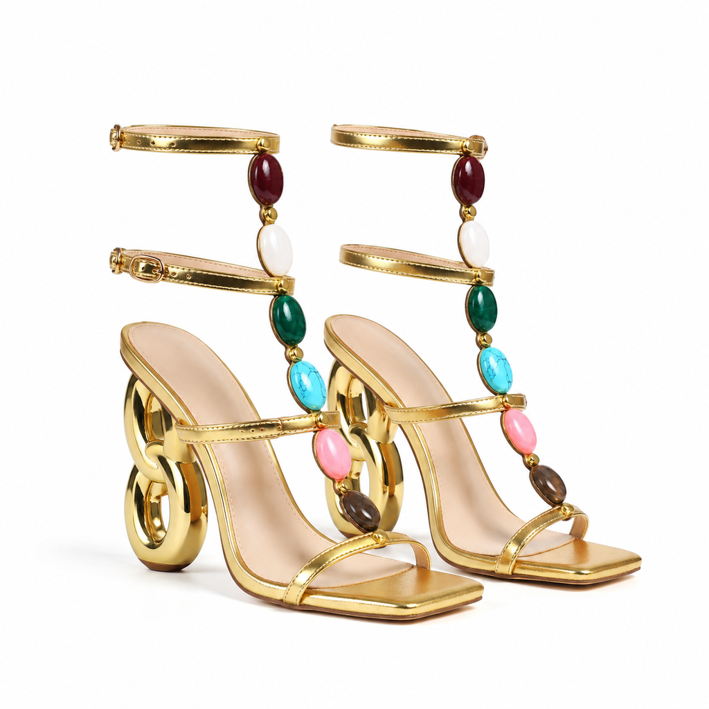 Warm Gold Flavia Microfiber Multi-Strap Sandals