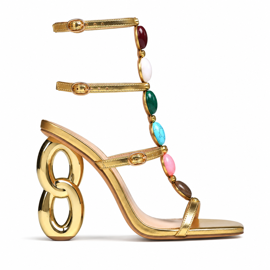Warm Gold Flavia Microfiber Multi-Strap Sandals side view
