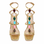Warm Gold Flavia Microfiber Multi-Strap Sandals top view