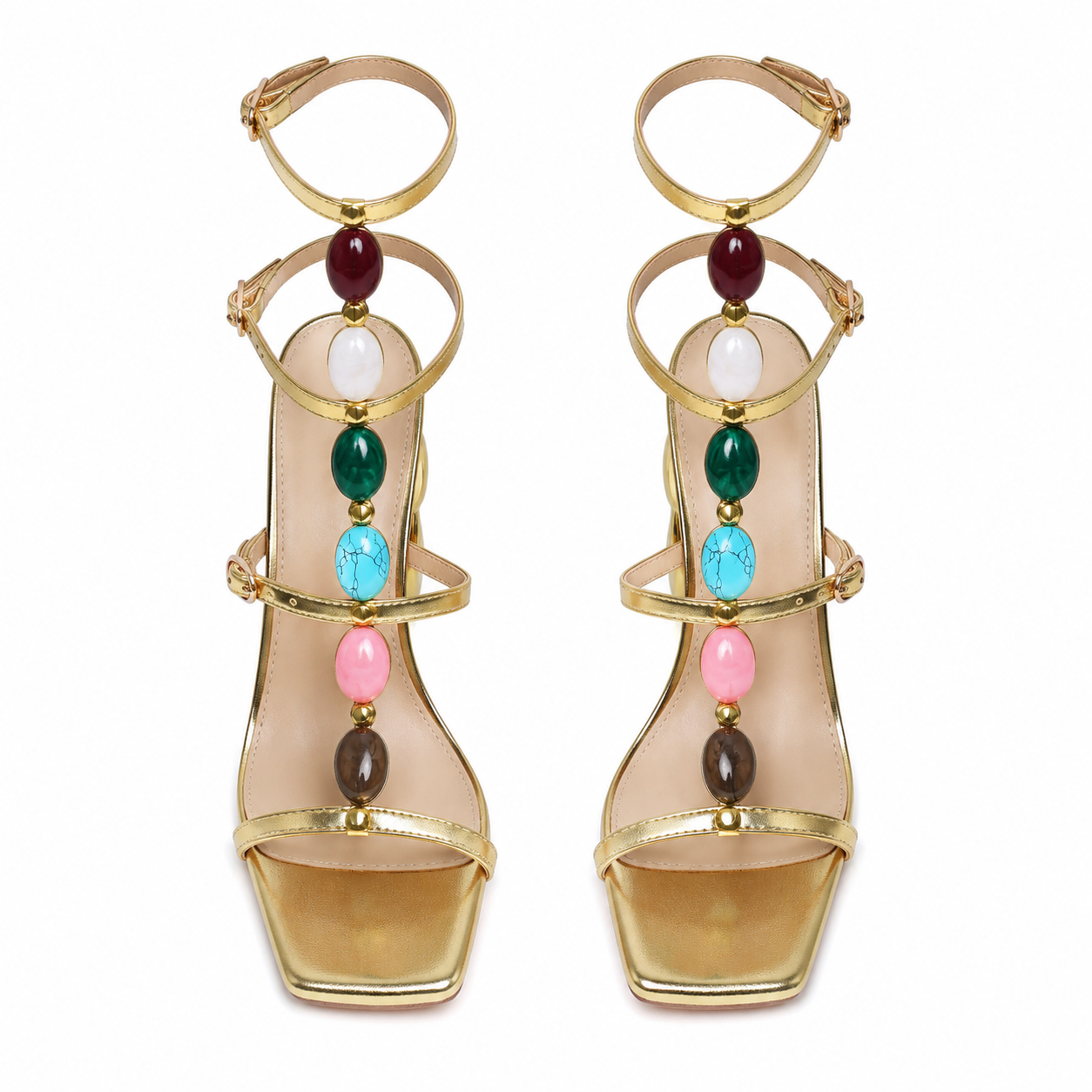 Warm Gold Flavia Microfiber Multi-Strap Sandals top view