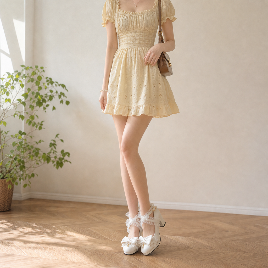 Cream Ivory Women's Round-Toe Block-Heel Microfiber Buckle Platform Sandals lifestyle scene