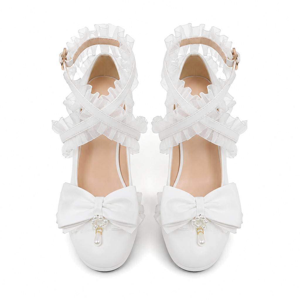 Cream Ivory Women's Round-Toe Block-Heel Microfiber Buckle Platform Sandals top view