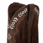 Rich Brown Women's Snip-Toe Sheepskin Leather Embroidered Knee-High Boots close-up detail