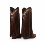 Rich Brown Women's Snip-Toe Sheepskin Leather Embroidered Knee-High Boots heel detail