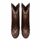 Rich Brown Women's Snip-Toe Sheepskin Leather Embroidered Knee-High Boots top view