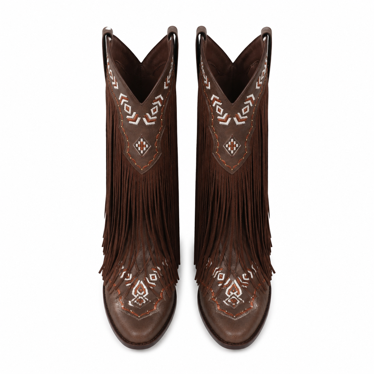 Rich Brown Women's Snip-Toe Sheepskin Leather Embroidered Knee-High Boots top view