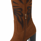 Rich Brown Evora Square-Heel Boots close-up detail