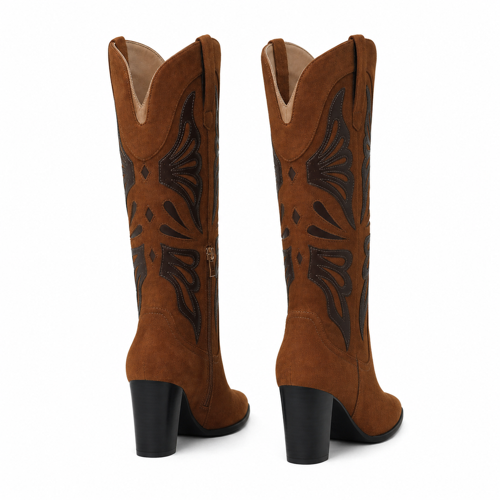 Rich Brown Evora Square-Heel Boots heel detail