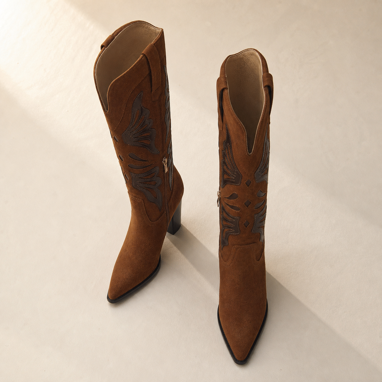Rich Brown Evora Square-Heel Boots styled scene