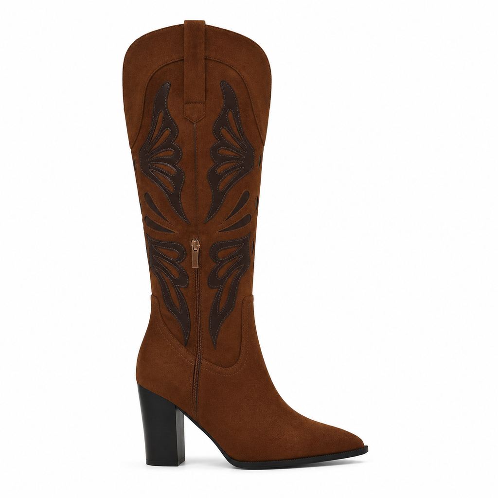 Rich Brown Evora Square-Heel Boots side view