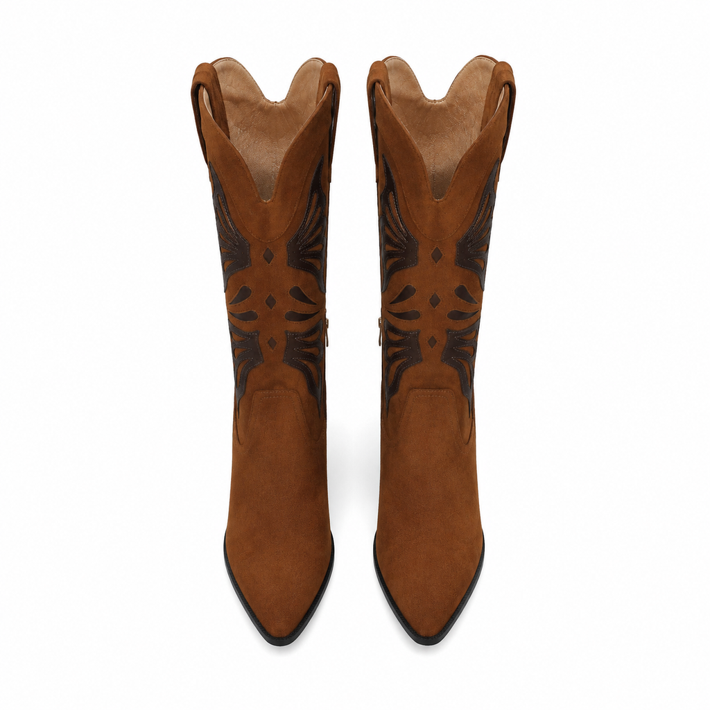 Rich Brown Evora Square-Heel Boots top view