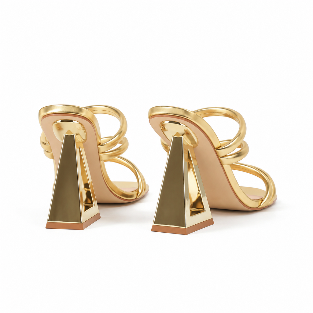 Warm Gold Women's Floral Microfiber Multi-Strap Hollow-Heel Sandals heel detail