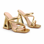 Warm Gold Women's Floral Microfiber Multi-Strap Hollow-Heel Sandals