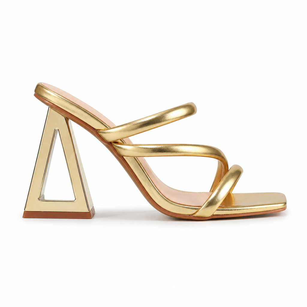 Warm Gold Women's Floral Microfiber Multi-Strap Hollow-Heel Sandals side view