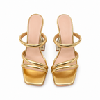 Warm Gold Women's Floral Microfiber Multi-Strap Hollow-Heel Sandals top view