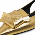 Warm Gold Women's Pointed-Toe Lycra Slingback Flat Sandals close-up detail