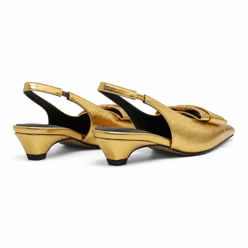 Warm Gold Women's Pointed-Toe Lycra Slingback Flat Sandals heel detail
