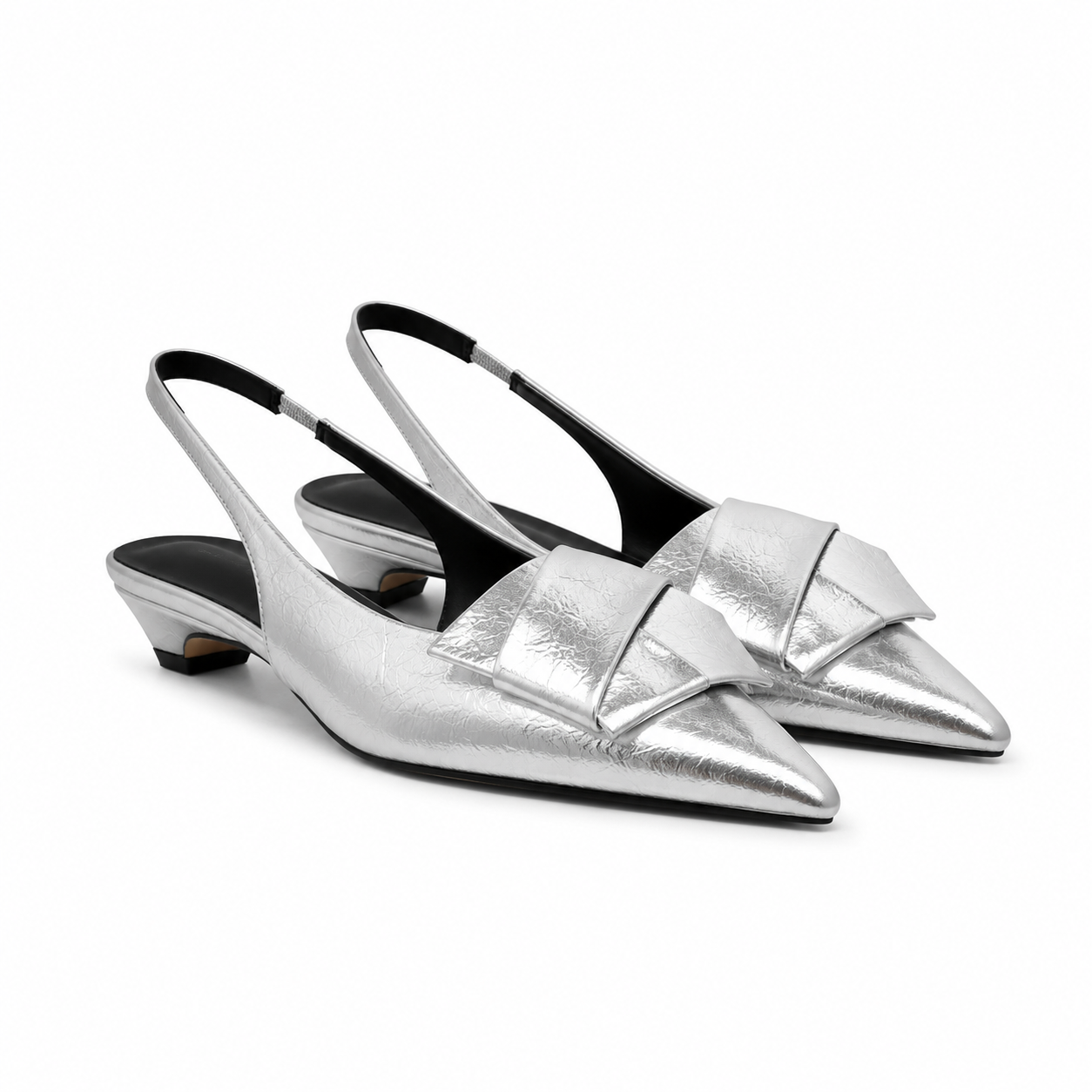 Soft Silver Women's Pointed-Toe Lycra Slingback Flat Sandals