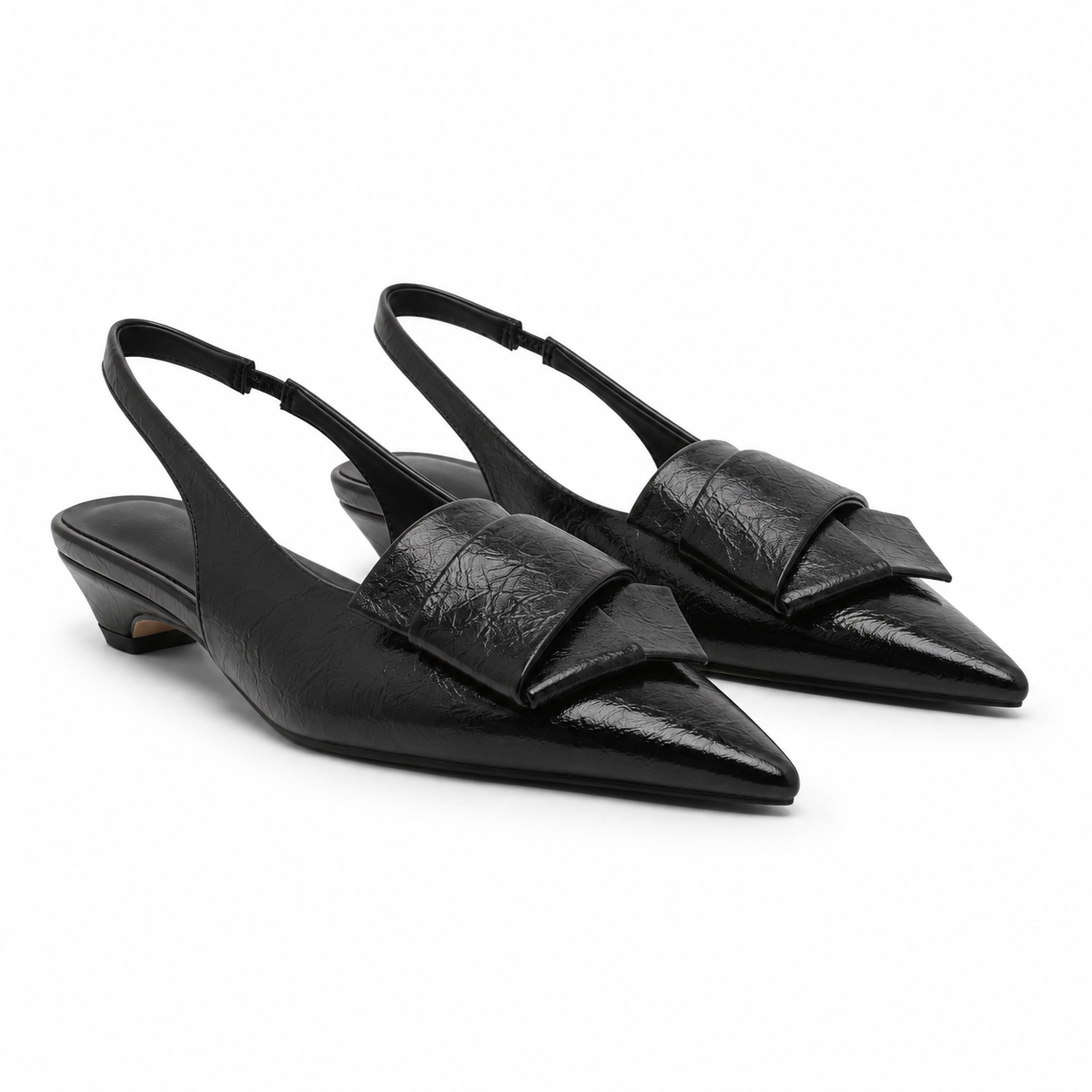Deep Black Women's Pointed-Toe Lycra Slingback Flat Sandals