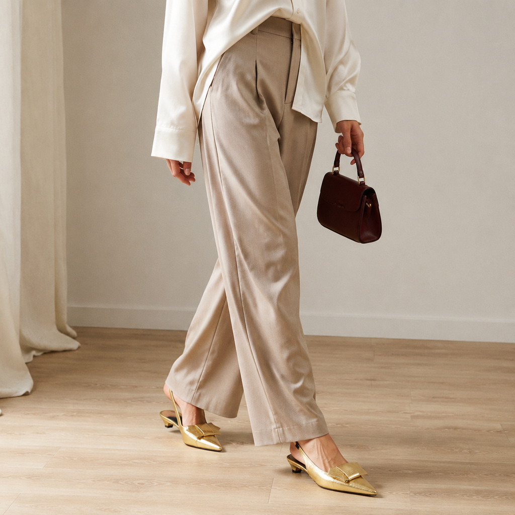 Warm Gold Women's Pointed-Toe Lycra Slingback Flat Sandals lifestyle scene