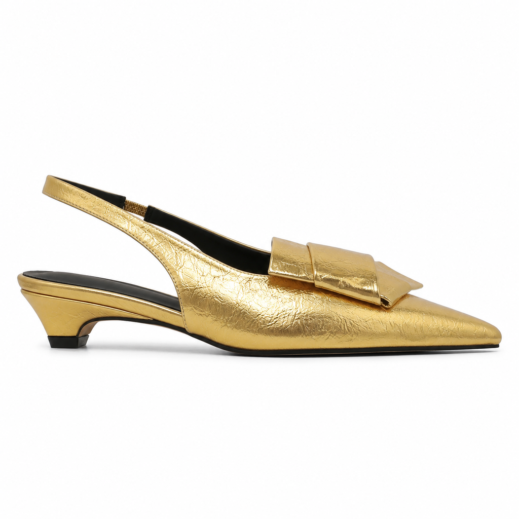 Warm Gold Women's Pointed-Toe Lycra Slingback Flat Sandals side view