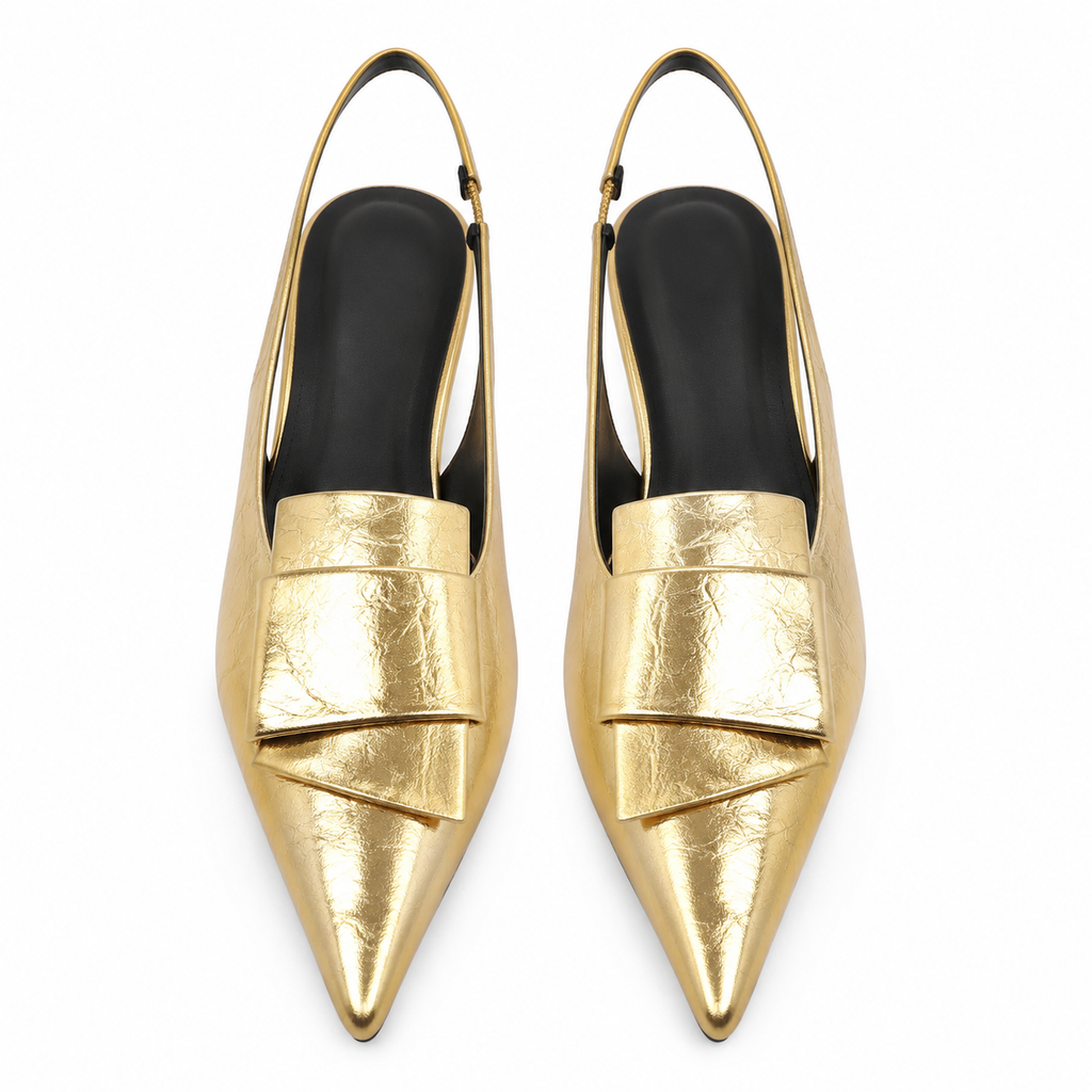 Warm Gold Women's Pointed-Toe Lycra Slingback Flat Sandals top view
